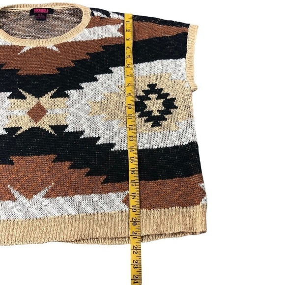 Rock&Roll Denim Azetc Boho Print Knit Sweater Vest Two Tone Sz XL - Picture 10 of 10